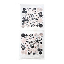 Load image into Gallery viewer, Garden City flowers tea towel – black and greige