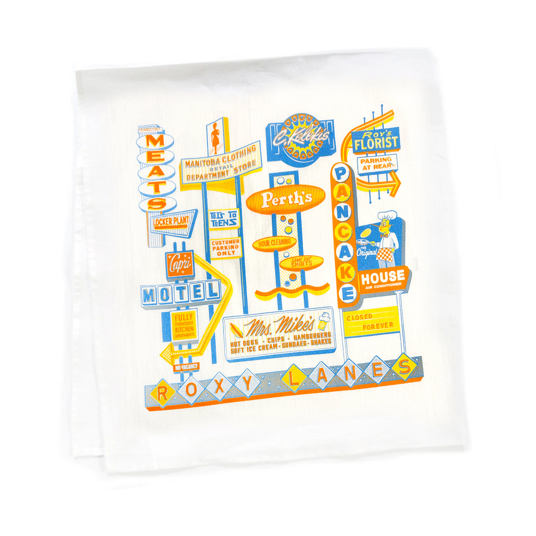 Winnipeg's Disappearing Signs tea towel