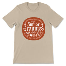 Load image into Gallery viewer, Society of Junior Grannies t-shirt (Brown + Pink logo)
