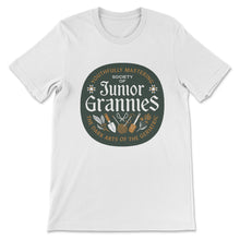 Load image into Gallery viewer, Society of Junior Grannies t-shirt (Green + Gold logo)
