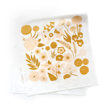 Load image into Gallery viewer, Garden City flowers tea towel – peach and gold
