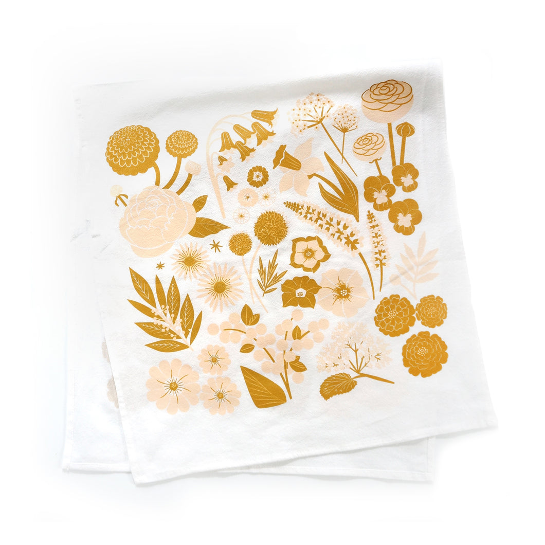 Garden City flowers tea towel – peach and gold